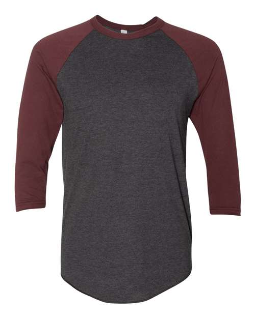 American Apparel BB453W Unisex 50/50 Raglan Three-Quarter Sleeve Tee