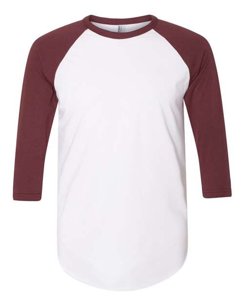 American Apparel BB453W Unisex 50/50 Raglan Three-Quarter Sleeve Tee