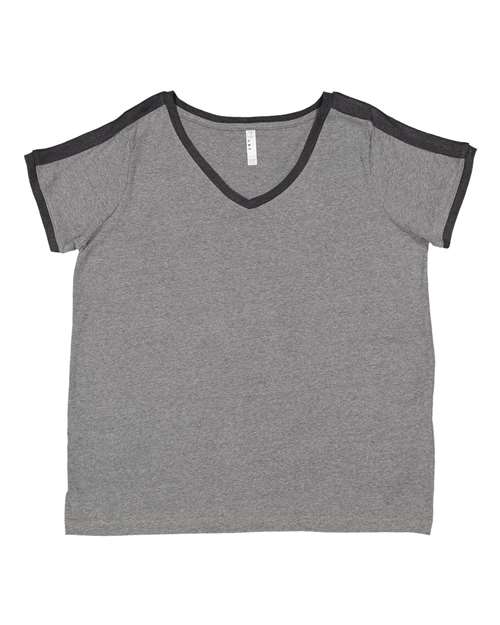 LAT 3832 Women's Curvy Retro Ringer Premium Jersey V-Neck Tee