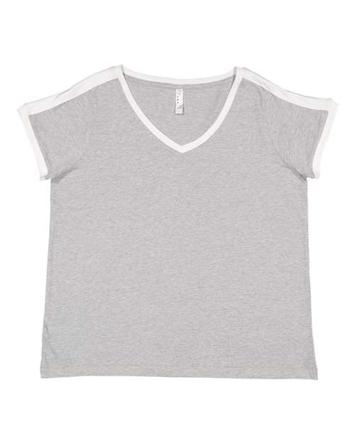 LAT 3832 Women's Curvy Retro Ringer Premium Jersey V-Neck Tee