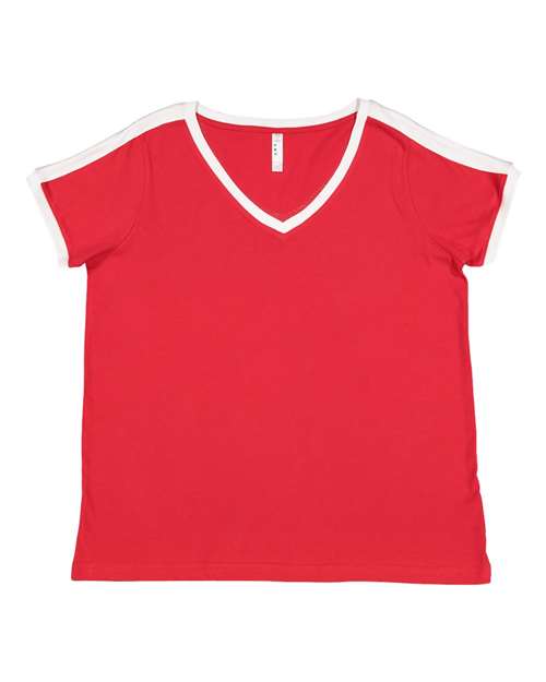LAT 3832 Women's Curvy Retro Ringer Premium Jersey V-Neck Tee