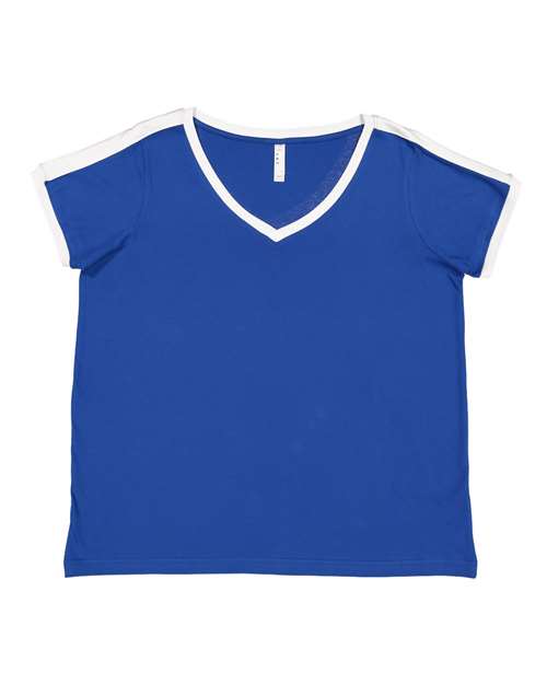 LAT 3832 Women's Curvy Retro Ringer Premium Jersey V-Neck Tee