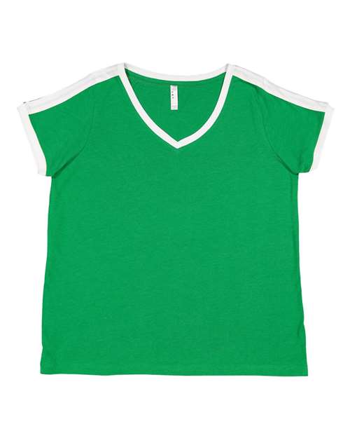 LAT 3832 Women's Curvy Retro Ringer Premium Jersey V-Neck Tee