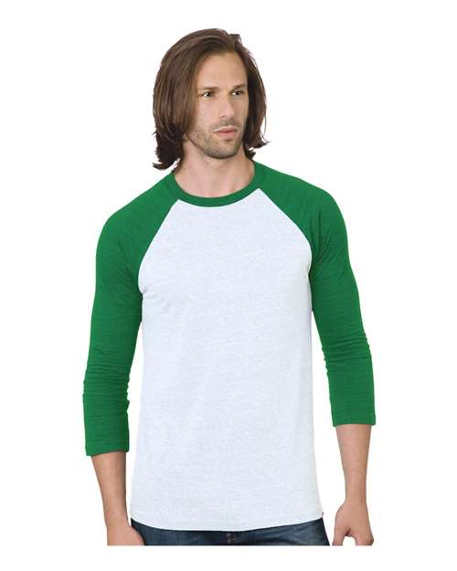 Bayside 9525 Unisex Triblend Three-Quarter Sleeve Raglan T-Shirt