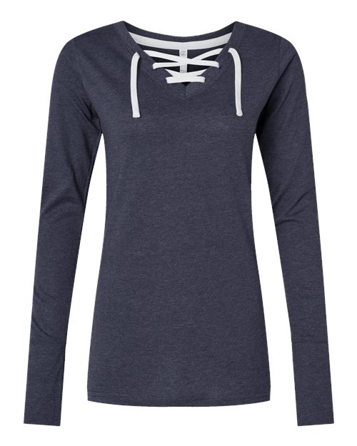LAT 3538 Women's Fine Jersey Lace-Up Long Sleeve T-Shirt