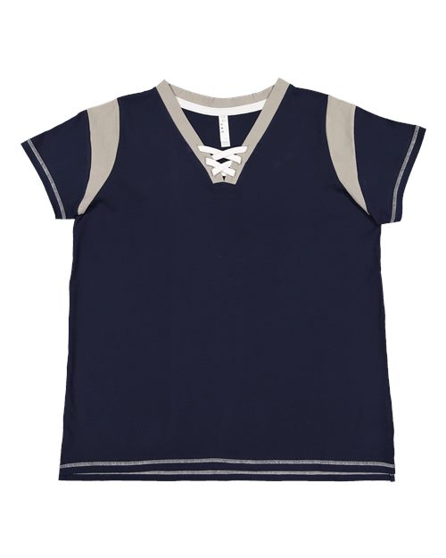 LAT 3833 Women's Curvy Lace Up Fine Jersey Tee