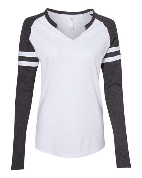 LAT 3534 Women's Fine Jersey Mash Up Long Sleeve T-Shirt