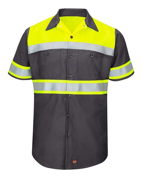 Red Kap SY80 Men's Hi-Visibility Colorblock Ripstop Short Sleeve Work Shirt