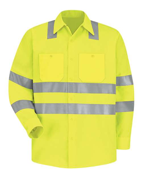 Red Kap SS14HV Men's High Visibility Safety Long Sleeve Work Shirt