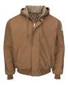 Bulwark JLH6T Men's Tall Insulated Brown Duck Hooded Jacket with Knit Trim