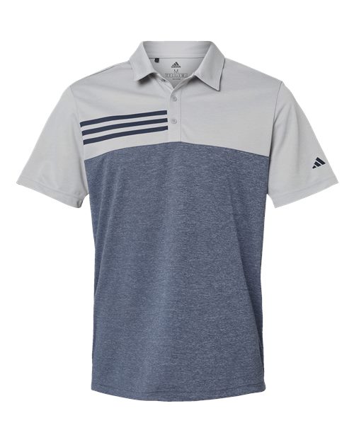 Adidas A508 Men's Heathered Colorblocked 3-Stripes Polo
