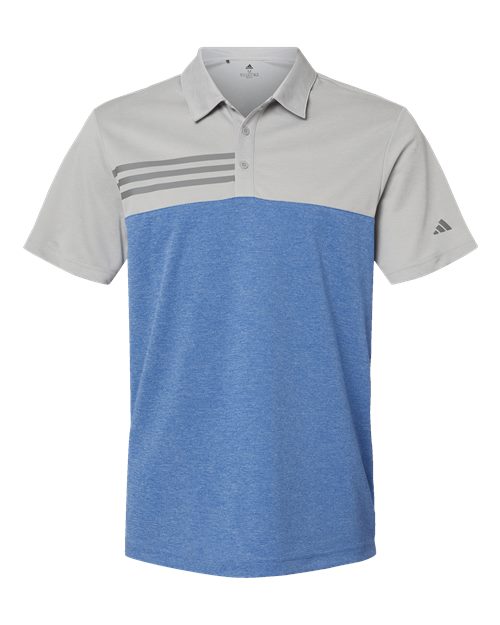 Adidas A508 Men's Heathered Colorblocked 3-Stripes Polo