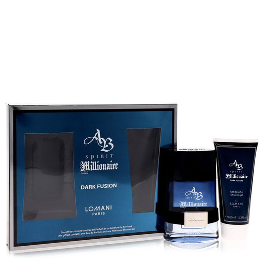 Spirit Millionaire Dark Fusion by Lomani Gift Set -- 3.3 oz Eau De Parfum Spray + 3.3 oz Shower Gel