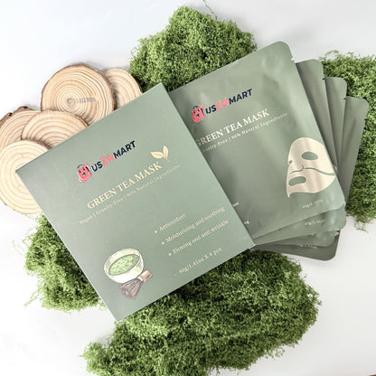 Green Tea Facial Mask - Soothing, Moisturizing & Brightening Sheet Mask with Deep Cleansing Antioxidant Therapy - Vegan, Cruelty‑Free, 96% Natural (4 Count)