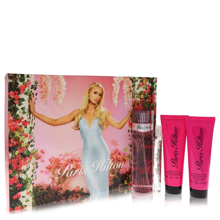 Paris Hilton by Paris Hilton Gift Set -- 3.4 oz Eau De Parfum Spray + 3 oz Body Lotion + 3 oz Shower Gel + .34 oz  Mini EDP Spray