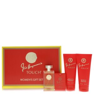 Touch by Fred Hayman Gift Set -- 3.4 oz Eau De Toilette Spary + 6.7 oz Body Lotion + 6.7 oz Shower Gel + 0.61 oz Pocket Soray
