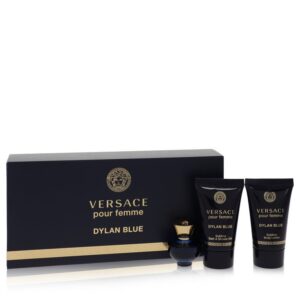 Versace Pour Femme Dylan Blue by Versace Gift Set -- 0.17 oz Mini EDP + 0.8 oz Body Lotion + 0.8 oz Shower Gel